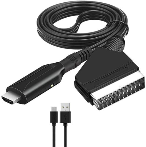Scart to HDMI Adapter with USB Power Cable - Full HD 1080P Video and Audio Converter - Easy Setup and Plug & Play - SCART Input to HDMI Output Connector, HD 720/1080P Compatible with HDTV STB VHS Xbox