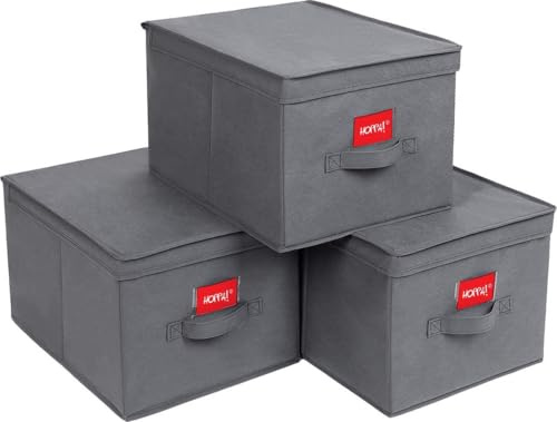 Hoppa! - Faltbox mit Deckel - 3-teilig - Faltbare Aufbewahrungsbox - 40 x 30 x 25 cm - Grau