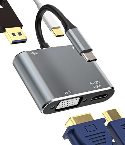 Adattatore USB C A VGA HDMI(4 In 1)Hub USB OTG 3.0 Per Apple IPhone 15 Cavo Ricarica Convertitore MacBook Air Multiporta AV Adapter Per iPad Compatibile Per Samsung S24 Tablet Jack Adaptateur tp-4in1