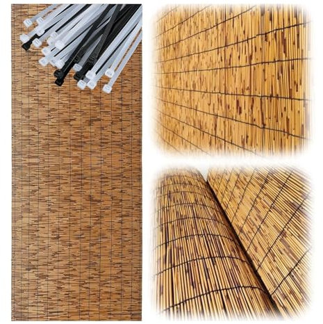 Pantalla de Valla Caña, Valla de Cañas Exterior, Rollo de Caña para Valla Privacidad, Pantalla de Privacidad Rollos de Vallas Decorativas Estera Caña Protección para Patio Balcón Jardín(A1,75x450 cm 2