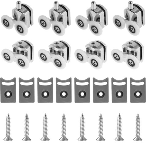 Lot de 8 roulettes de rechange pour porte de douche - 25 mm d'épaisseur - 5 à 8 mm d'épaisseur - Silencieuses et lisses - Pour porte de douche - Argentées