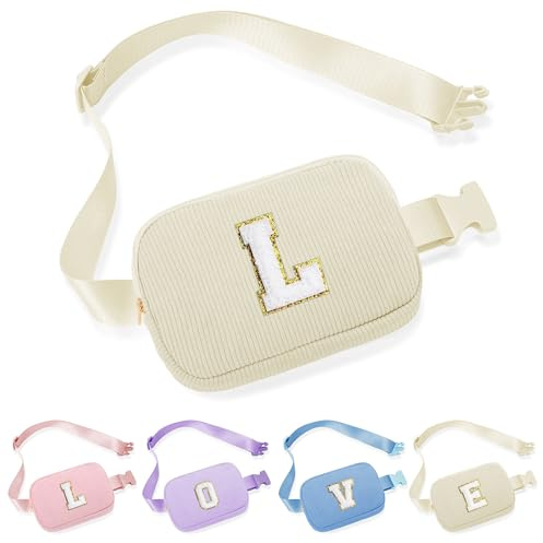 Parima Bauchtasche Damen Mädchen Kinder - Buchstaben Bauchtasche Kinder Gürteltasche Damen Personalisierte Geschenke für Mädchen Personalisierte Geschenke für Frauen Beige Hüfttasche mit Buchstaben L