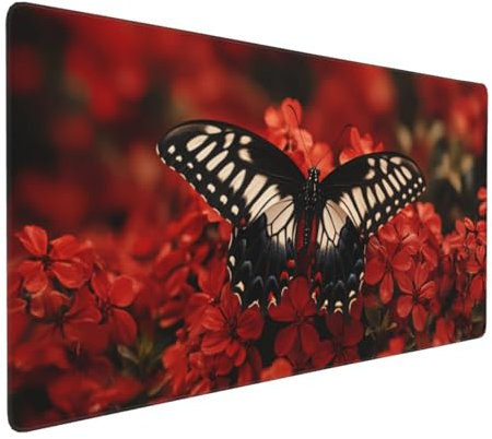 Gaming Mauspad XXL Schmetterling Mousepad 800x400x4mm Blume Verlängertes Mauspad Schreibtischauflage,Genähte Kanten Mauspad,Verbessert Präzision Geschwindigkeit Wasserdicht Geeignet für Büro,Spiele