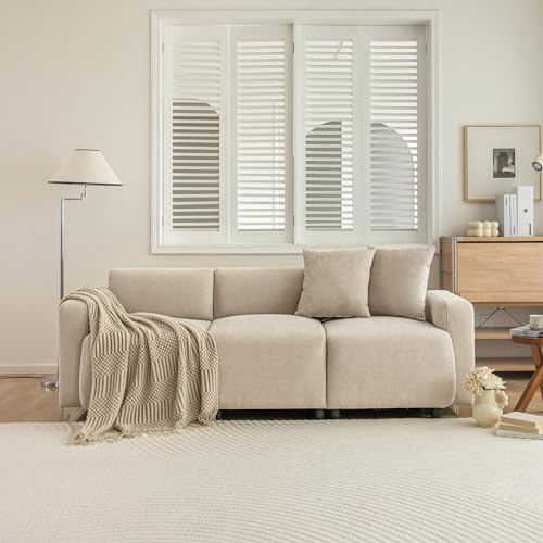 Moimhear Sofá tapizado de diseño moderno, 3 plazas, 211*67*71cm, beige