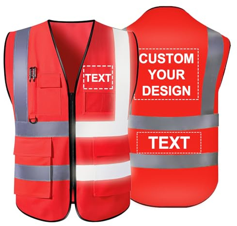 YouBaiVS Gilet de Sécurité Personnalisable pour Hommes Haute Visibilité Réfléchissant 5 Poches avec Logo Fermeture à Glissière S-5XL pour Vêtements de Travail de Protection Extérieure