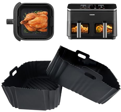 2PCS Silicone Air Fryer Liner for COSORI Dual Air Fryer 8.5L Family Capacity 8-in-1, Large Dual Silicone Airfryer Accessories Silicone Liners for COSORI CAF-R901