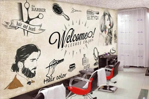 XLMING Personalisierte Vintage Friseur Friseursalon Friseur 3D Tapete Büro Esszimmer Sofa Schlafzimmer Wohnzimmer TV Dekorative Wand-250cm×170cm