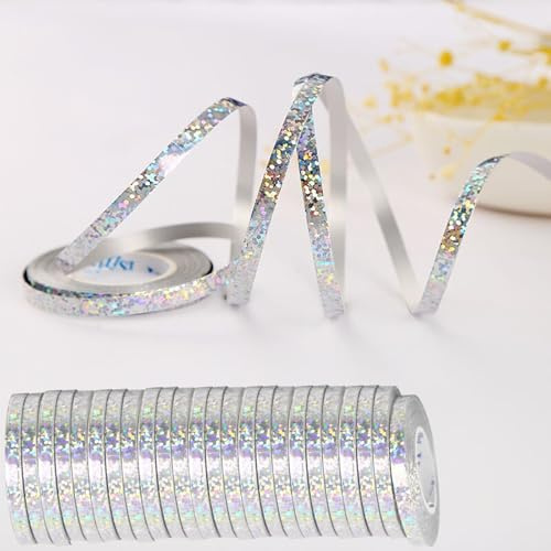 wenweo 240 Meter Luftschlangen Silber, 24 Rollen Streamers Silber | Luftschlangen für Silvester, Karneval, Fasching, Geburtstag Deko, Hochzeit Deko und alle Arten von festlichen Dekorationen