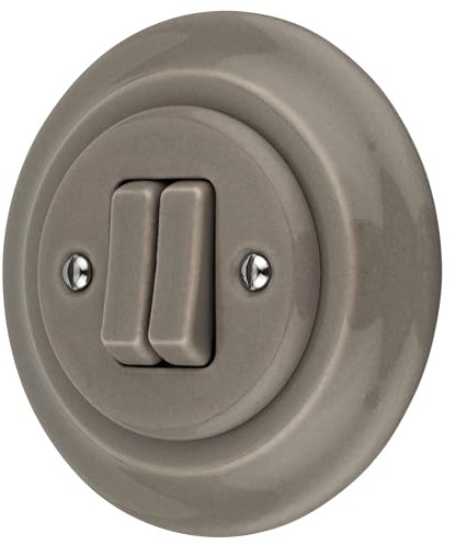 Unterputz Porzellan Retro Doppelschalter, All-in-One, Serie PR1 graubeige