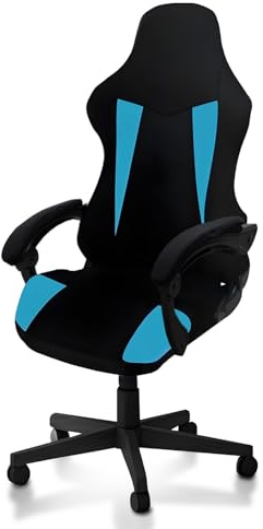 WYLEBER Elásticas Fundas para Silla Gamer,Lavable y ExtraíBle Funda Giratorias para Silla de Juego,Antideslizantes y Antiarañazos de Gato(Black-Blue,Style 1)