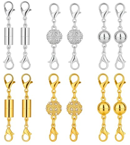 Magnetverschluss Kette, 12 Stück Magnetische Karabinerverschlüsse für DIY Schmuck, Armband Verschluss und Kettenverschluss, Gold und Silber, 3 Designs