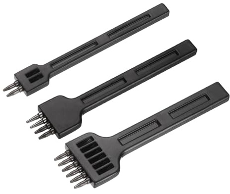 sourcing map 3Pcs Leather Stitching Punch 4mm 2/4/6 Prong Carbon Steel Leather Punch Hole Tool Stitching Chisel for DIY Craft Handbag Wallets Card Belt Holders Key Holder Belt, Black