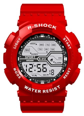 Mäns sport mode handled LCD stoppur datumklocka gummi digital pojke herrklocka Bn0032, Röd, En storlek