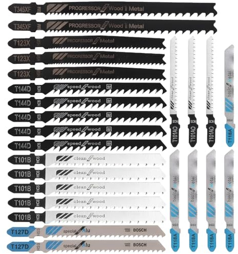 Jigsaw Blades Set, 25 PCS T-Shank Jigsaw Blades with Storage Case, Jigsaw Blades for Wood, Metal and Plastic Cutting