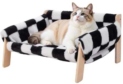 The Fellie Large Cats Sofa Bed, Sturdy Wooden Pet Sofa for Indoor Cats, Plush Velvet Cat Couch 56 x 45 x 27cm, Wooden Cat Hammock with Removable Washable Cover Suitable for Kitten, Puppy Up to 10 kg