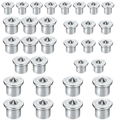 Reicyfang 32 Pcs Dowel Pin Center Woodworking Alignment Tool, 6/8/10/12mm Dowel Centre Point Set, Marker Drill Center Stainless Steel for Woodwork Drill Tools, Wood Dowel Tenon Centers Points