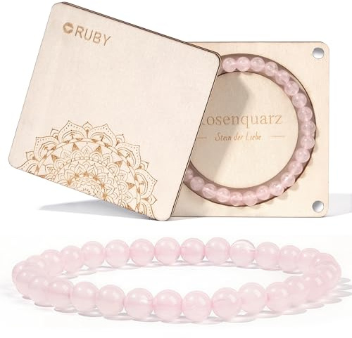 RUBY 6mm Heilstein Armband für Damen,Handmade Echte Naturstein Armband,Glücksarmband, Exquisite Geschenkemit für Mutter und Schwestern,magnetischer Holzgeschenkbox und Ersatzperlen