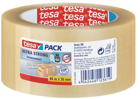 tesaPack Ultra Strong 51124 Transparentes Packband zum Abdichten schwerer Pakete, 6 Rollen, 66 m x 50 mm
