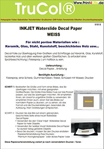 5 Blatt Inkjet Tintenstrahl Wasserschiebefolie Decal Papier Transfer Folie DIN A4 weiß