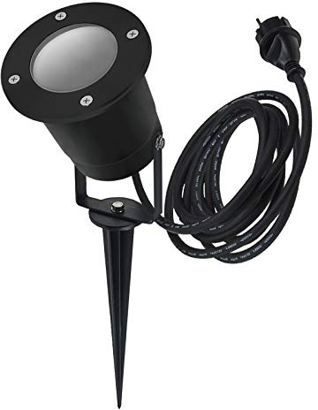 Erdspießleuchte schwarz Aluminium Glas Außenstrahler inkl. Montagebügel und Erdspieß schwenkbar Gartenstrahler Gartenspot inkl. 2,5m Kabel anschlussfertig mit Schutzkontakt-Stecker IP68 GU10 230V