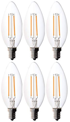 Bioluz LED 4W Filament Candelabra Bulb, E12 Base High Efficiency LED Candle Bulbs, UL Listed, Pack of 6
