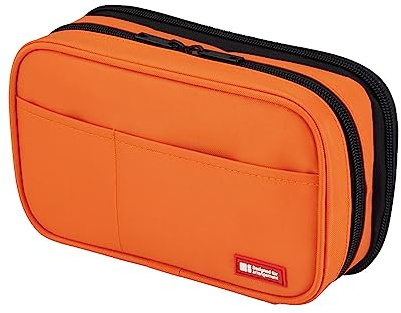 LIHIT LAB Large Capacity Double Zipper Pencil Case For School Office College, Big Capacity 6 Compartments Pencil Bag Holder Adults Teen Boys Girls, Travel Cosmetics Storage, Orange (A7555-4)