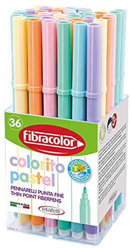 FIBRACOLOR 10550SW036BA - Rotuladores Colorito Pastel, bote de 36 unidades, 3 unidades cada uno de 6 colores pastel, punta fina, superlavables