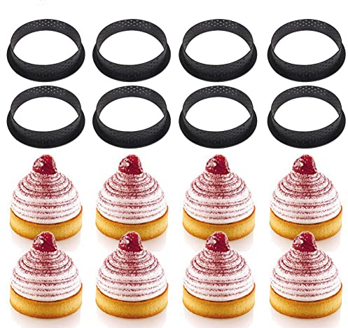 vitihipsy 8 PCS Moule à Gateau Perforé Cutter Forme Ronde Mousse Cercle Anneau,ercle tartelette,Moule perforé La Décoration de Gâteau