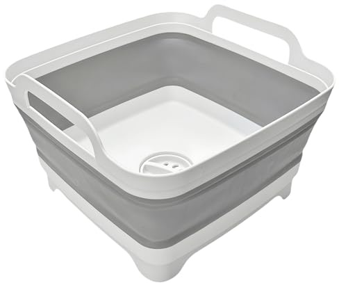 MontNorth Collapsible Wash Basin 9L, Foldable Dish Tub with Drain Plug, Portable Collapsible Dish Basin, Camping Sink for Washing Dishes, Laundry & Kitchen Use,Gray