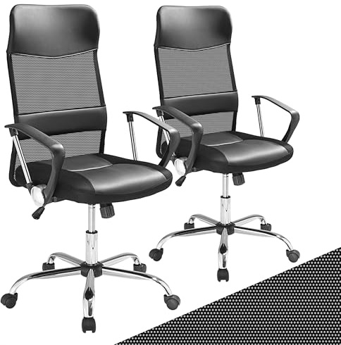 Casaria ergonomischer Bürostuhl höhenverstellbar Schwarz 2X | 360° drehbar, Lenden- und Kopfstütze, Härtegradeinstellung, Schreibtisch, Lenden- und Kopfstütze, Wippfunktion, Mesh