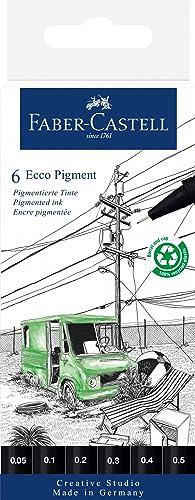 Faber-Castell 266006 - Tintenfeinschreiber Ecco Pigment, schwarz, 0.05, 0.1, 0.2, 0.3, 0.4 und 0.5 mm, 6er Etui | Pigmentierte Tinte für Zeichnungen, Skizzen und dokumentenechtes Schreiben