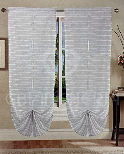GBiancheria Coppia Tende a Pacchetto Regolabili a Vetro NAUSICA per Finestra 70x150cm e Portafinestra 70x240cm pronte da appendere (Grigio, 70x240)