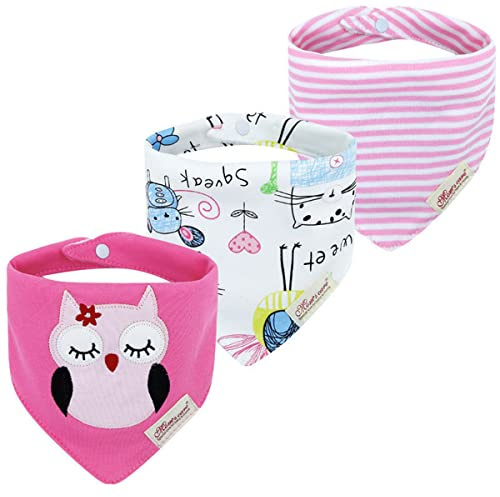 CuteOn Baby Drool Lätzchen, Unisex 3er-Pack Absorbierender Baumwolle, Dreieck Bib mit Druckknöpfen for Boys & Girls