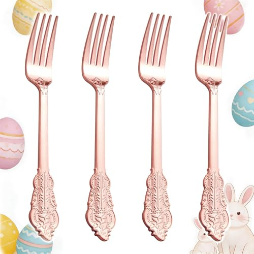 Ciaell 200PCS Rose gold Plastic Forks - Heavy Duty Plastic Forks - 7.48 Inch Heavyweight Rose gold Forks - Disposable rose gold Dessert Forks Perfect for Parties & Weddings & Mother's Day