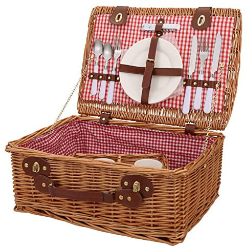 AADECOR Picknickkorb-Set mit Griffen und Deckel für 2 Personen, Picknickkorb-Set aus strapazierfähigem Weidengeflecht, Perfektes Hochzeits-, Jubiläums- oder Geburtstagsgeschenk,A