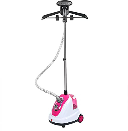 Garment Steamer Professionale, Stiratrice Verticale con piastra Acciaio Inox, Vapore continuo, Asta telescopica, Serbatoio 1.7 L, Accessori inclusi, 1700W 30g/min 230V/50H (Rosa-1700w)