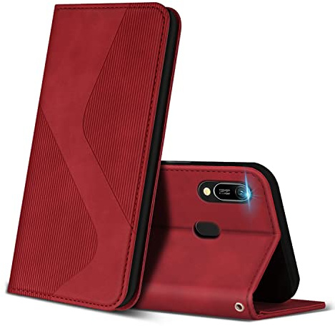 ZONNAVI Hülle für Huawei Y6 2019, PU Leder Handyhülle mit Kartenfächer und Standfunktion, Lederhülle Flip Wallet Case Schutzhülle für Huawei Y6 2019 (Rot)