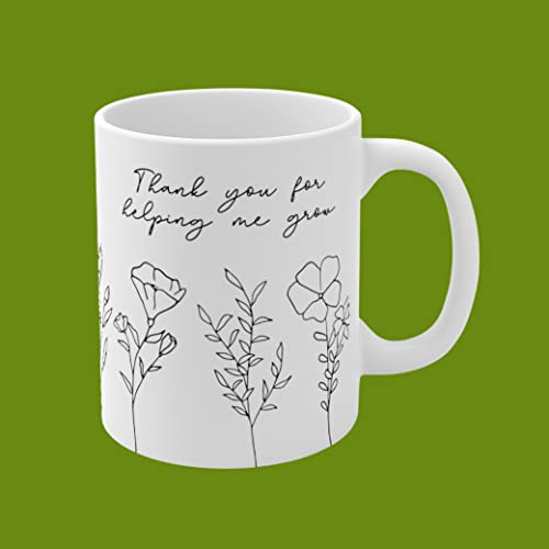 874 Tazza Da Caffè Grazie Per Avermi Aiutato A Crescere, Badante, Per Babysitter, Fiore Di Campo, Insegnante, Apprezzamento, Nonna Tazza Regalo Divertente Tazza Da Caffè Personalizzata 330 Ml
