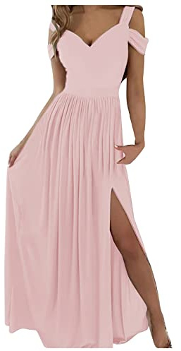 QWUVEDS Vestido de noche de mujer largo sin hombros elegante, a la moda, elegante, para fiestas, celebraciones, con abertura, M