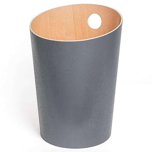 Kazai. Design-Papierkorb 'Bennet' | Einzigartiges Design für Büro, Schlafzimmer, Kinderzimmer u.m. | Mülleimer aus Echtholz-Veneer | Dunkelgrau