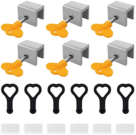 Lot de 6 verrous de sécurité réglables en aluminium avec serrure et deux clés antivol pour fenêtre Sécurité enfant