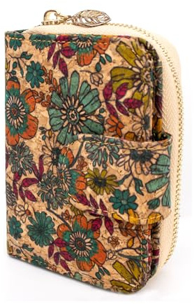 Vegane Korktasche, Boshiho Damen Geldbörse Kleines Reißverschluss-Design mit Kartenhalter Münzfach Geldbörse Umweltfreundliches veganes Geschenk (Kork 04)