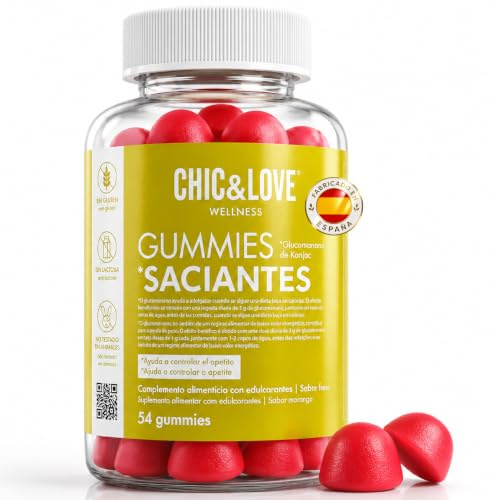CHIC & LOVE | Gominolas Saciantes para Mujer | Sensación de Saciedad | SIN Gluten, SIN Lactosa, SIN Azúcar | Sabor Fresa | 54 Gominolas | Recomendable 4 al Día