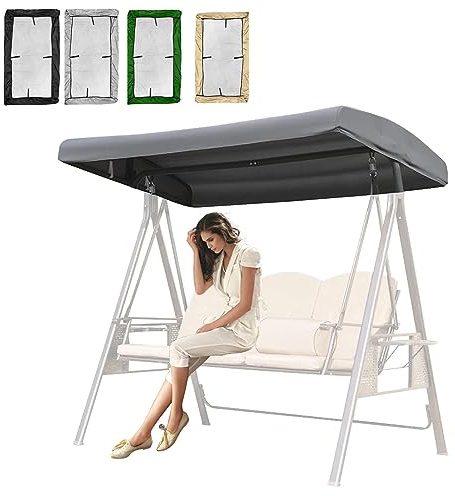 DFANCE Patio Swing Canopy Replacement Top Cover,2 & 3 Seater Waterproof Resistant Swing Canopy Seat Top Sunproof Protection Cover for Porch Garden Yard,Grey,190T:191 * 120 * 18/23cm