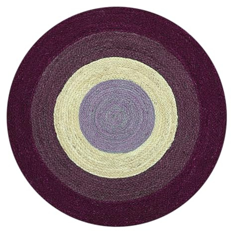 CASAVANI - Kelim Teppich, rund, 2,1 m, Violett und Beige, geflochtener Jute-Teppich, für drinnen und draußen, Flachgewebe, für hohe Verkehrsfläche, Esszimmer, rund, Eingangsbereich, Flur, Raum,
