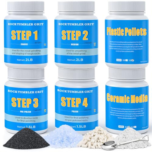 KomeStone Rock Tumbler Polishing Grits Kit - 10 Pounds - Ceramic & Plastic Pellets, Polish up to 70 lbs. of Rocks, 4 Steps Rock Tumbling Refill Media Kit, Works with Any Rock Tumblers (Full Kit)
