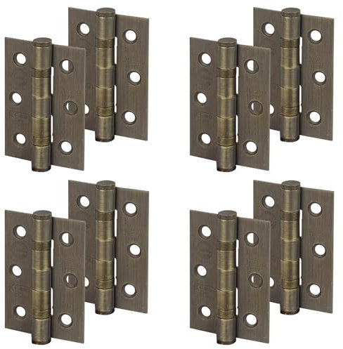 Decoranddecor Door Hinges Internal - Fire Rated - 3inc / 76mm - Ball Bearing - Steel - Antique Brass - 4 Pairs