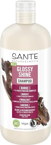SANTE Naturkosmetik glansig glans schampo ekologiskt björkblad extrakt 3-faldigt proteinkomplex, vegansk och fuktgivande hårvård för mer glans och jämnhet, med delikat kokosdoft, 500 ml