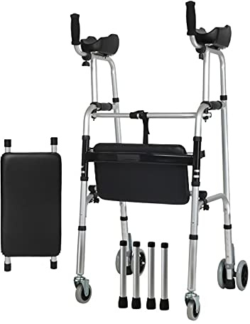 Standardrullator För Seniorer, Upprättstående Äldre Rollator Lättviktsrullator Med Hjul Och Armstödsdyna, Avtagbar, Justerbar Höjd 109-119 Cm