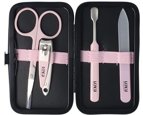 PARSA Beauty LOV.U Maniküre Set 5-teilig, Fingernagelschere, Nagelknipser | Nagelhautschieber, Glasnagelfeile, Reiseetui, Nagelset ideal für unterwegs, Must-Have Beauty Nagel Zubehör, Komplettes Set